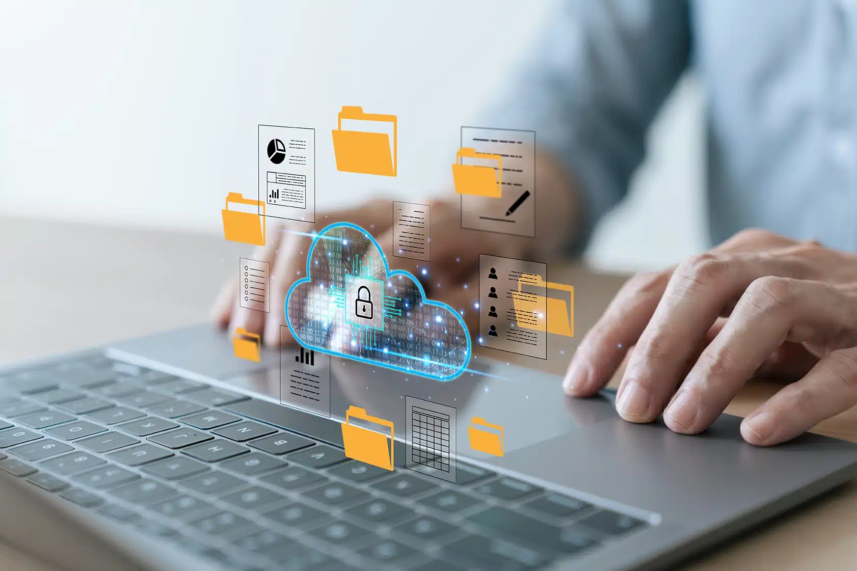 cloud security graphics coming out of a computer indicating the AWS Outage Risks of a singular cloud provider
